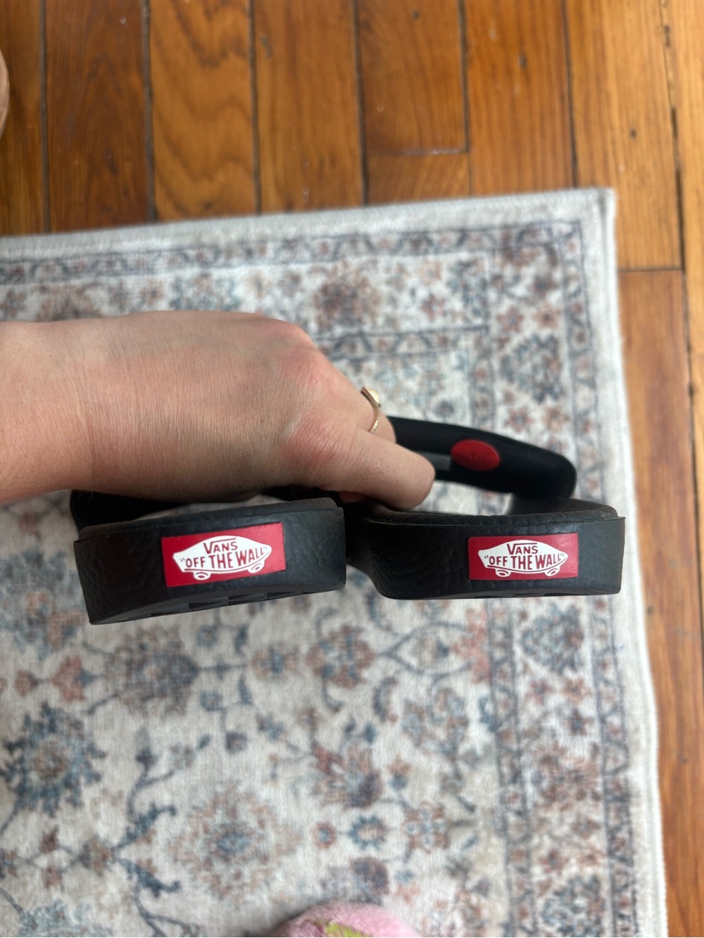 3Y Kids Vans Black Slides with White Logo Strap - Picture 3 of 5